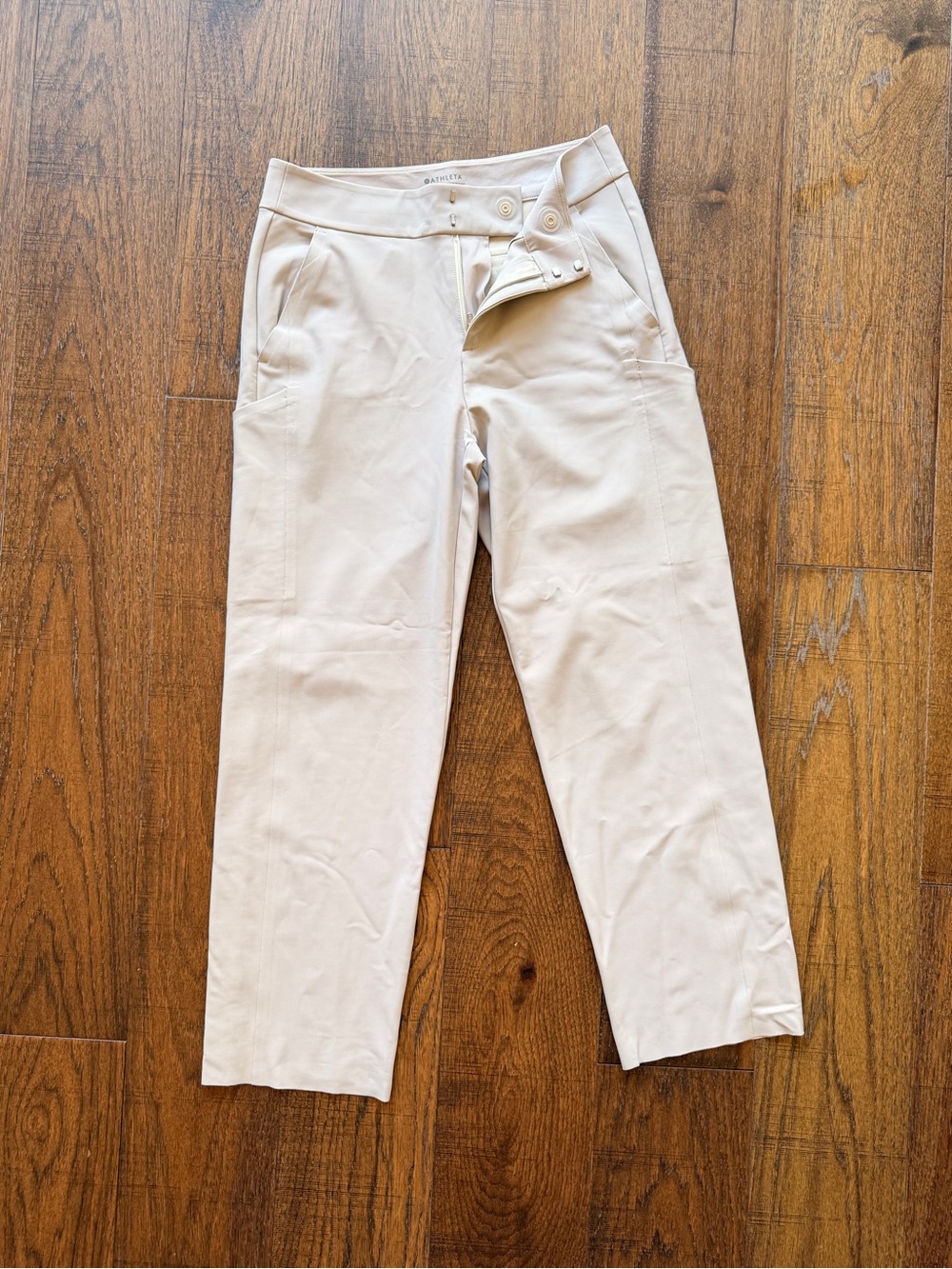 Athleta Light Cream Straight-Leg Performance Trousers